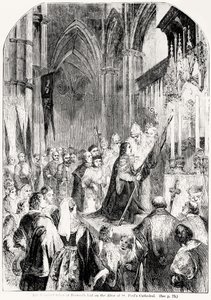 El estandarte tomado en Bosworth colocado en el altar de la Catedral de San Pablo en 1486